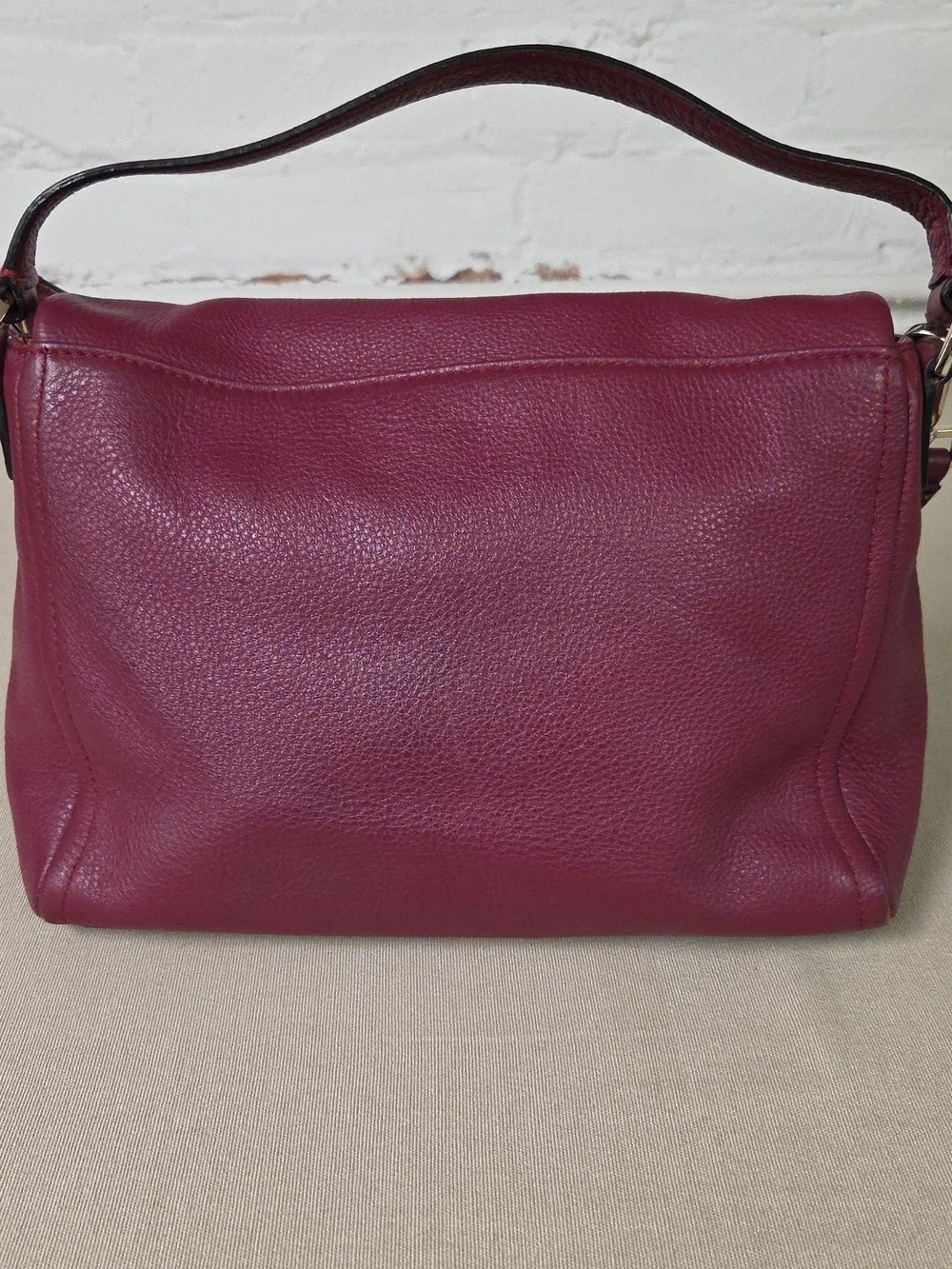 Kate Spade Lelia Med  Pebbled Leather Shoulder Or Crossbody Dark Plum/ Magenta